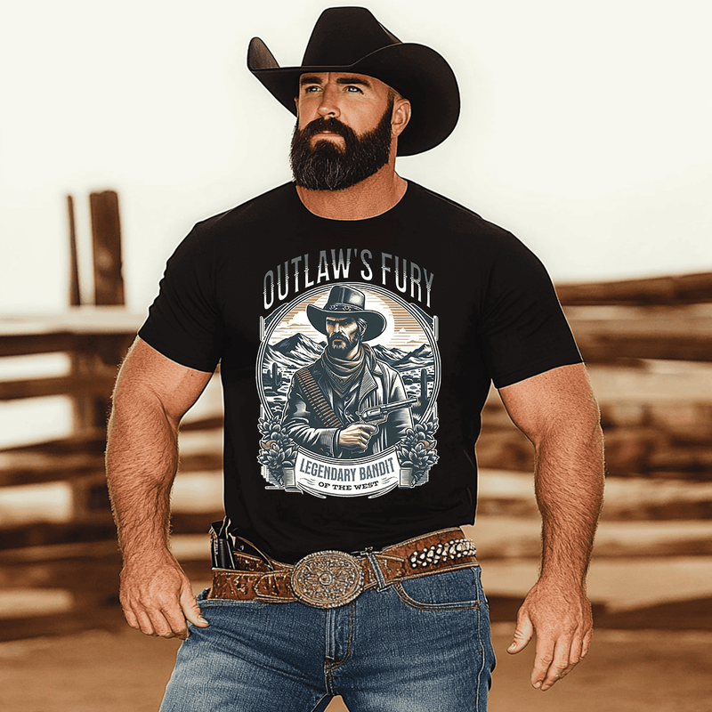 Vintage Western Cowboy T-Shirt, Men Plus Size Oversize T-shirt for Big & Tall Man