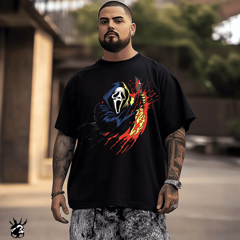 Ghost Hold A Knife Halloween Men T-Shirt, Plus Size Oversize T-shirt for Big & Tall Man