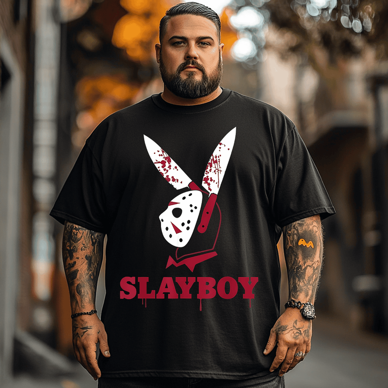 Spooky Mask Halloween T-Shirt, Plus Size Oversize T-shirt for Big & Tall Man