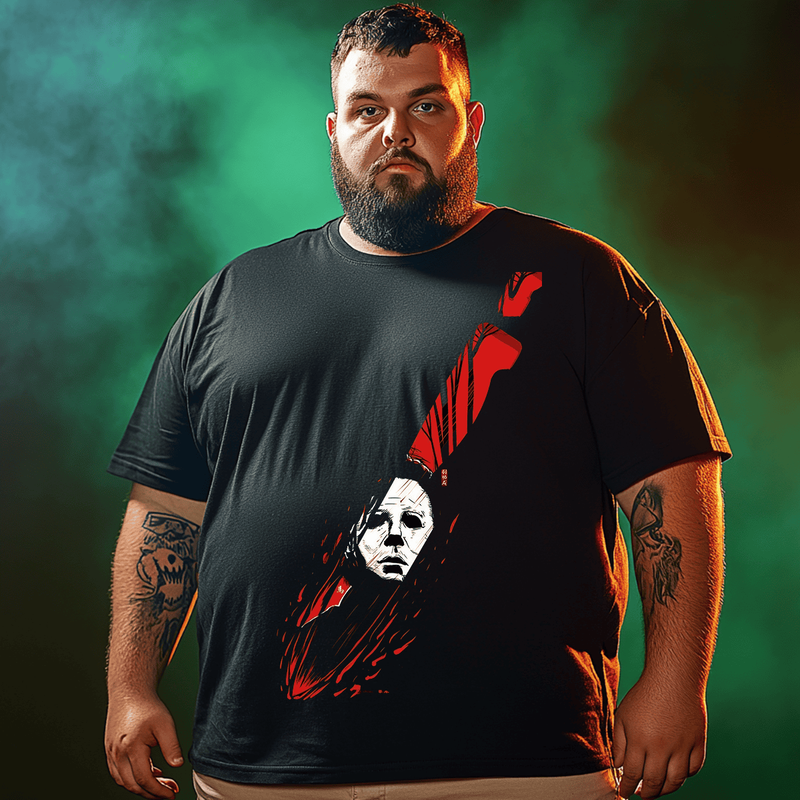 Horror The Knife Halloween T-Shirt, Plus Size Oversize T-shirt for Big & Tall Man