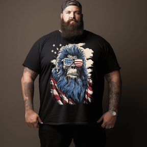 Bigfoot Flag Patriotic for Men T-Shirt, Plus Size Oversize T-shirt for Big & Tall Man