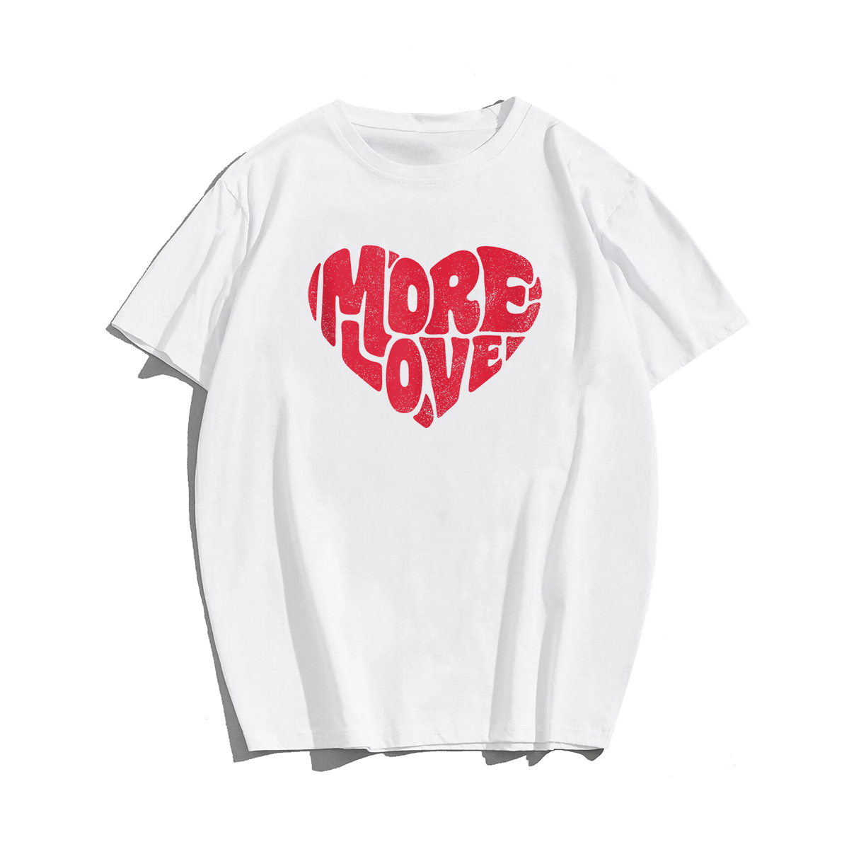 More Love Heart Red Valentines Day Retro Vintage T-Shirts, Men Plus Size Oversize T-shirt for Big & Tall Man