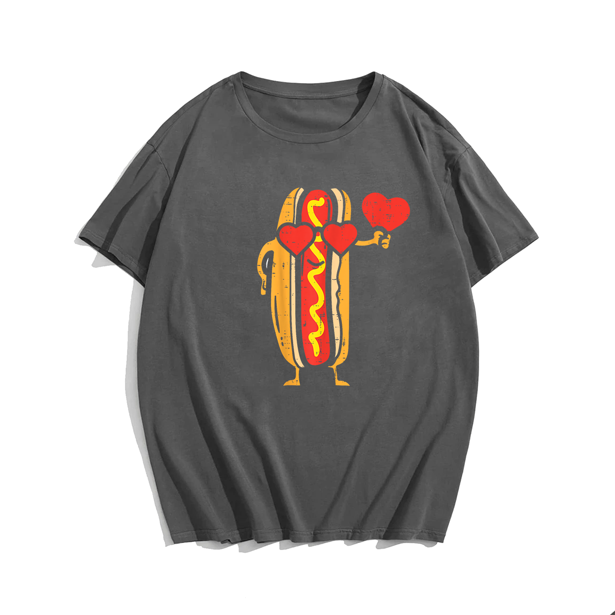 Heart Hot Dog Cute Sausage Bun Valentines Day T-Shirt, Men Plus Size Oversize T-shirt for Big & Tall Man