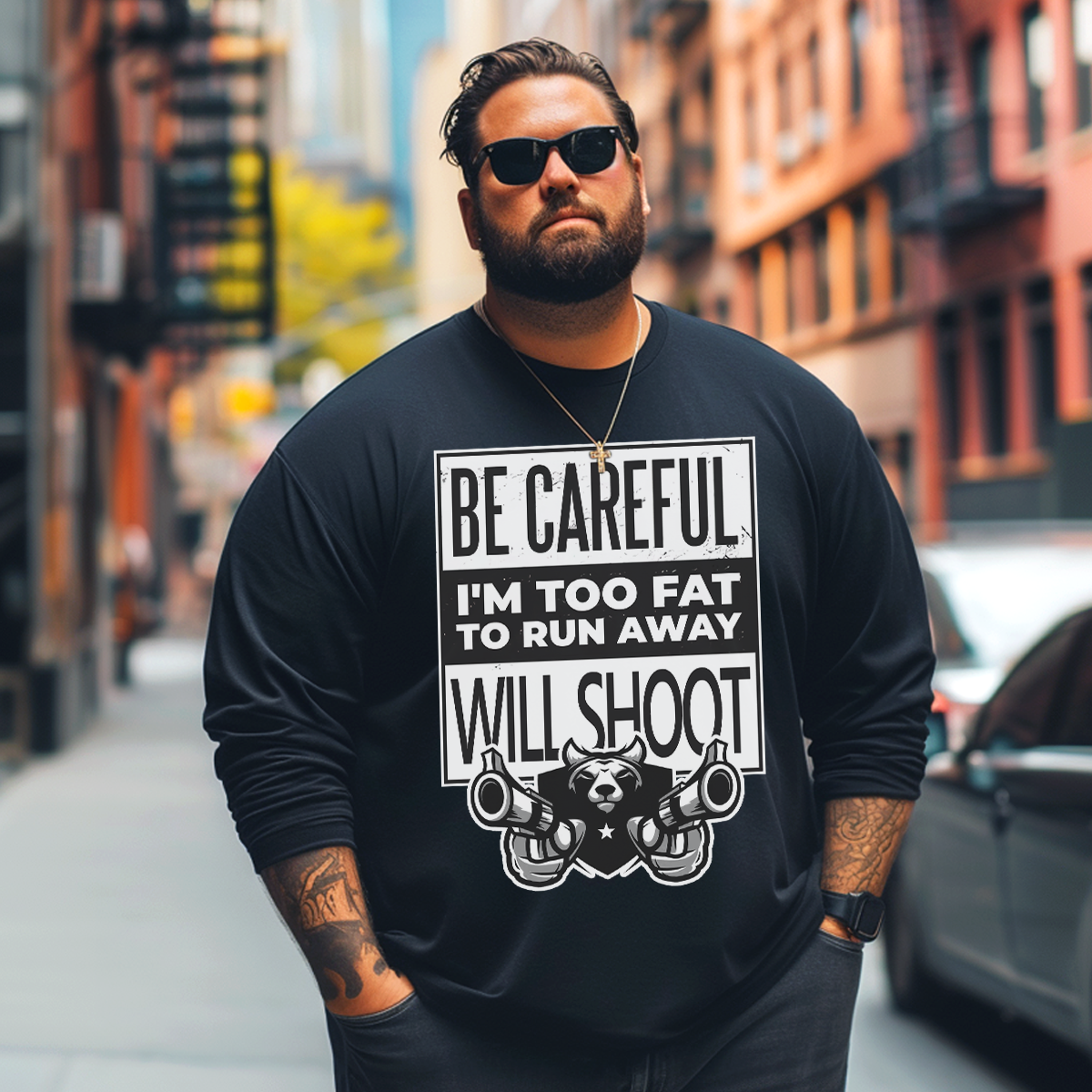 Fat Will Shoot Plus Size Long Sleeve T-Shirt