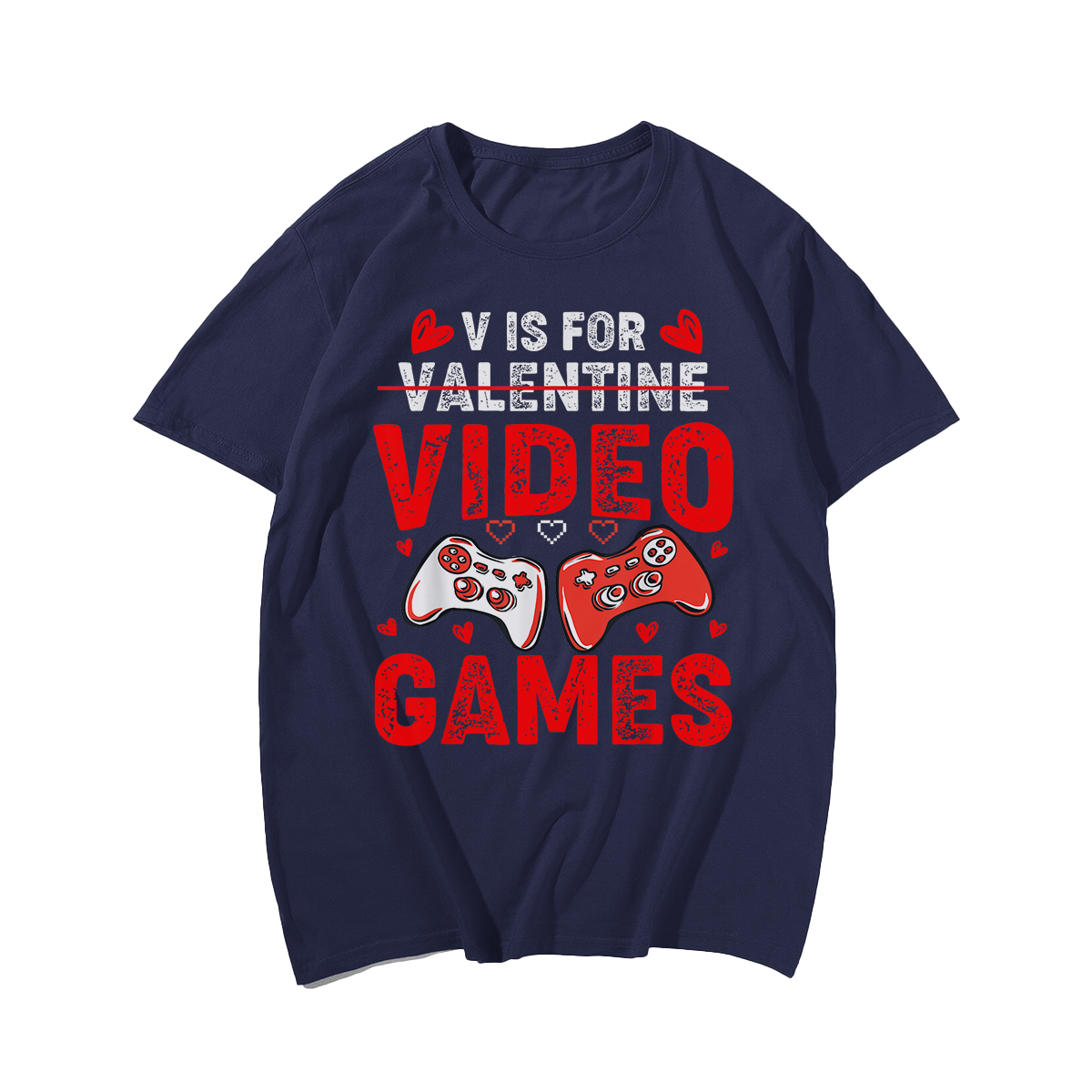 V IS FOR VIDEO GAMES Funny Valentines Day T-Shirt, Men Plus Size Oversize T-shirt for Big & Tall Man