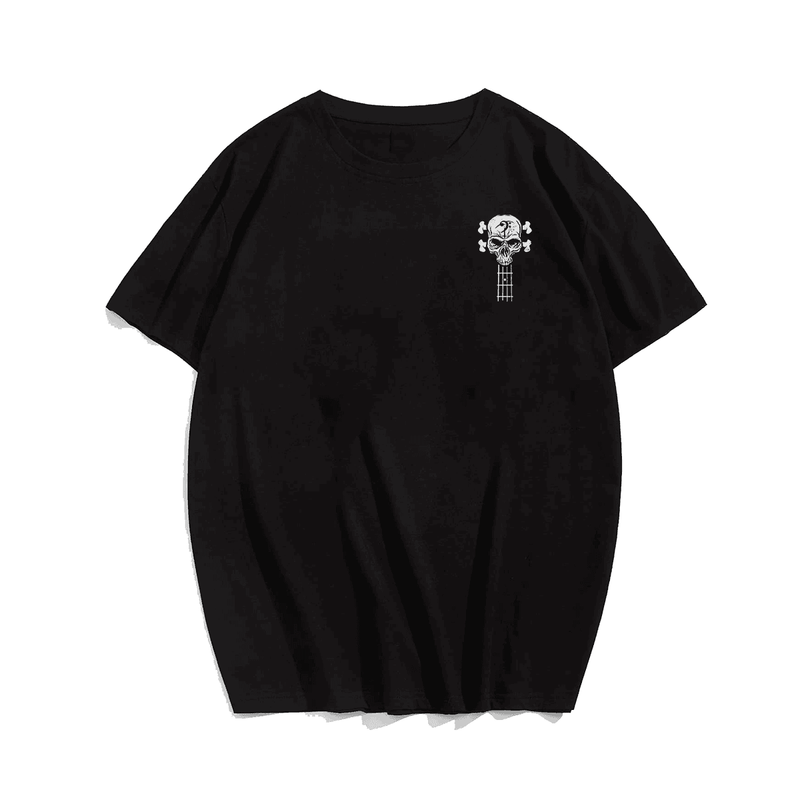 Skull Skeleton Rock n Roll Music for Bass Player T-Shirt, Plus Size Oversized T-Shirt for Men