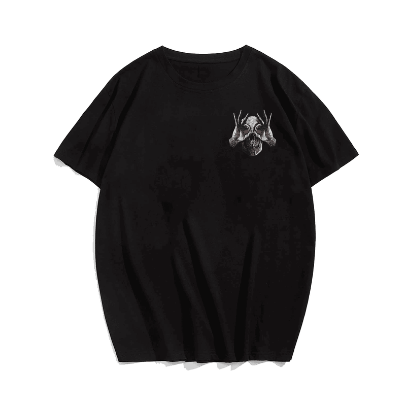 Funny Goth Dark Art Punk & Emo Aesthetics Creepy Skull T-Shirt, Plus Size Oversized T-Shirt for Man