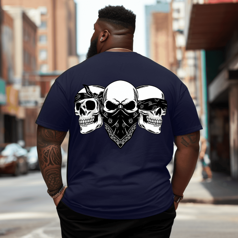 Three Wise Skulls T-Shirt, Oversized T-Shirt for Big and Tall