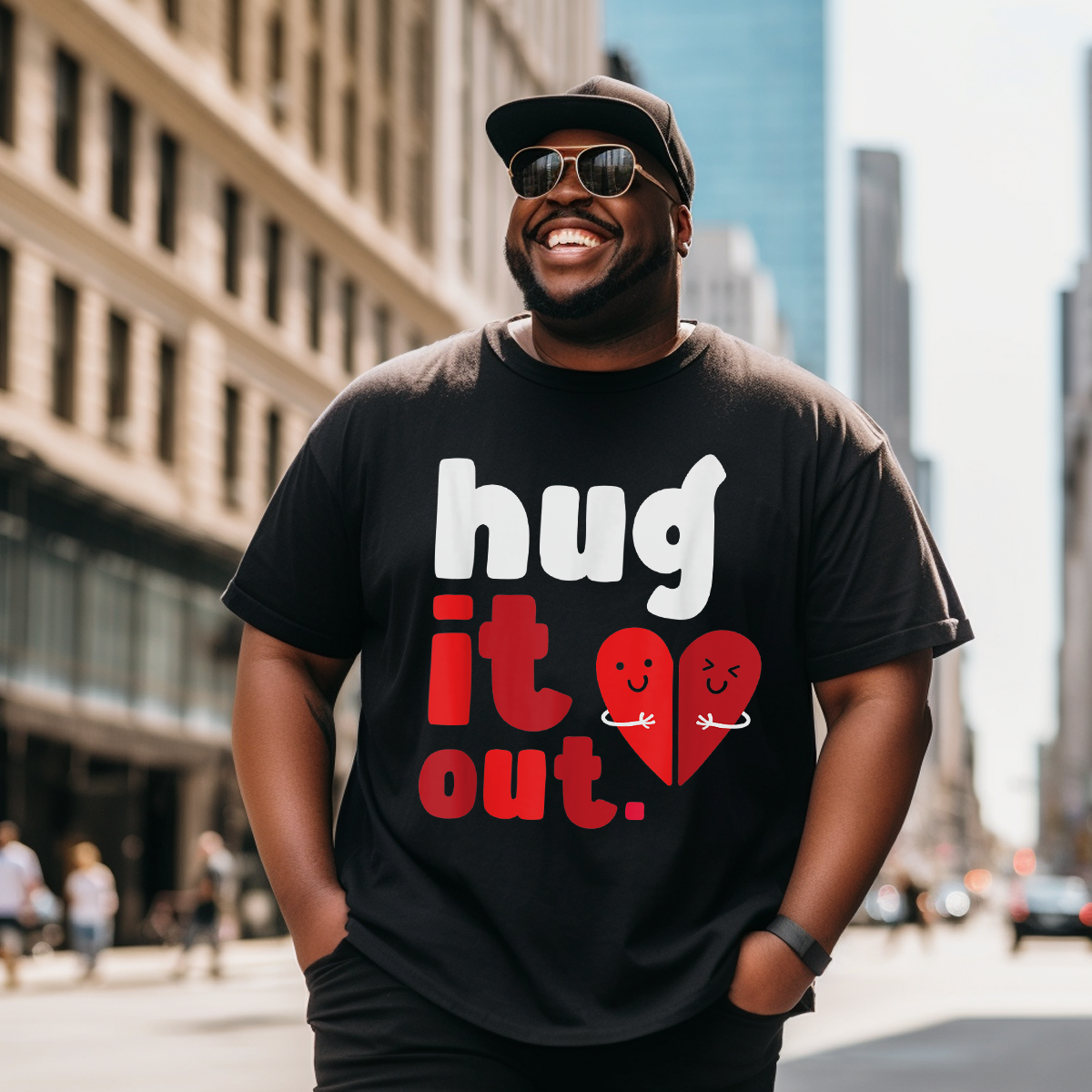 Hug It Out Valentines Day Retro Vintage T-Shirt, Men Plus Size Oversize T-shirt for Big & Tall Man