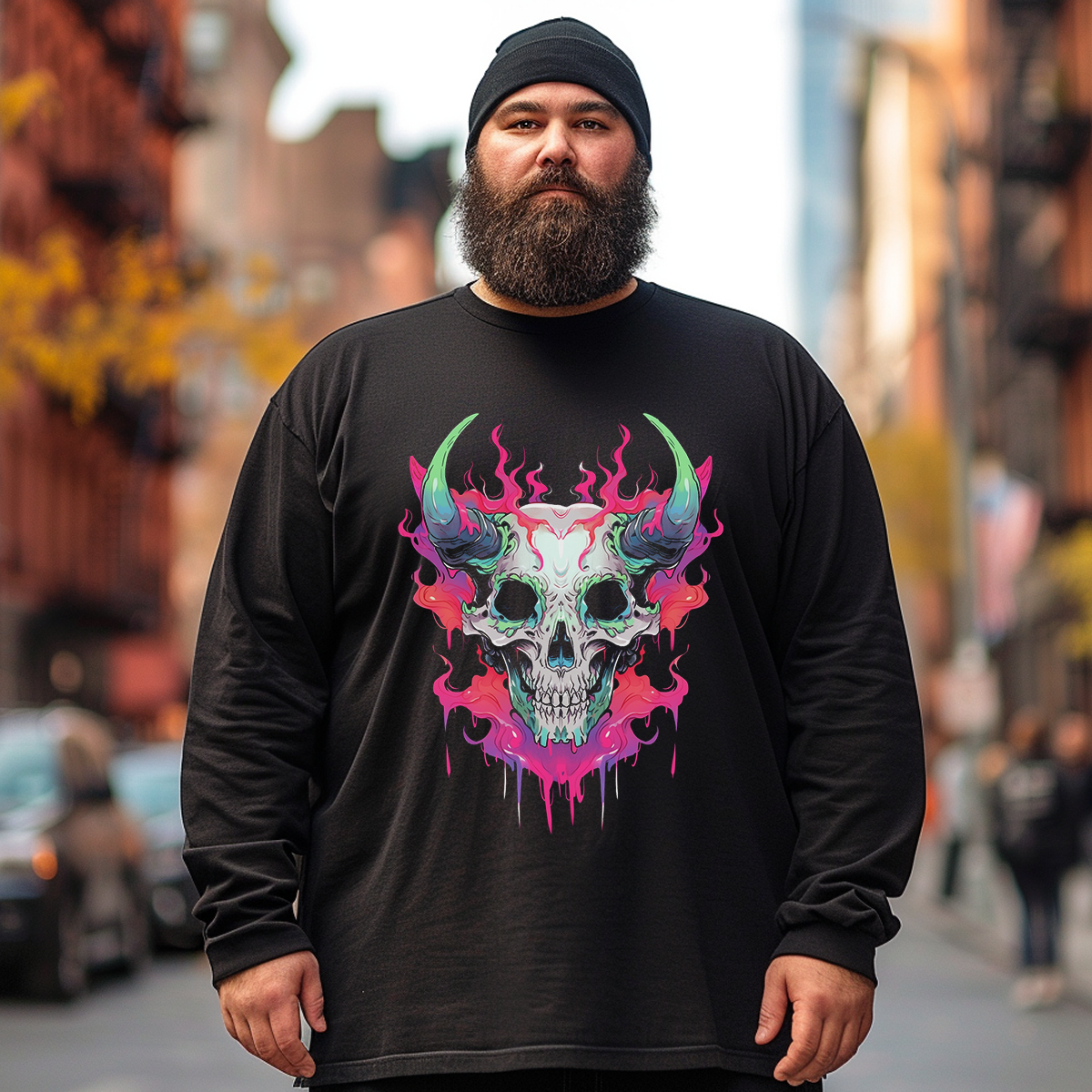 Demon Skull From Hell Plus Size Long Sleeve T-Shirt