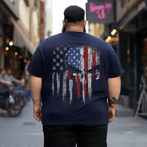 American Flag Skull Skeleton Man T-Shirt, Plus Size Oversized T-Shirt for Big and Tall Men 1XL-9XL