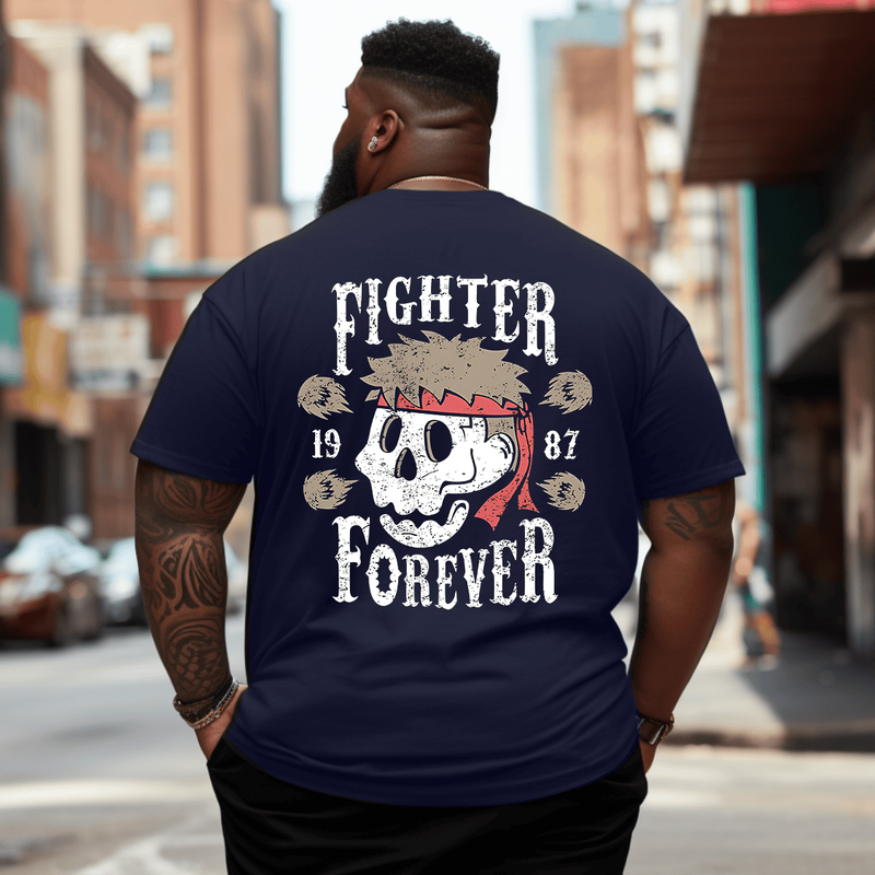 Fighter Forever Men Anime Graphic T-Shirt, Oversized T-Shirt for Big and Tall