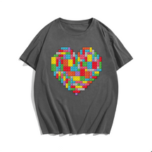 Block Brick Building Heart Valentines Day T-shirt, Men Plus Size Oversize T-shirt for Big & Tall Man