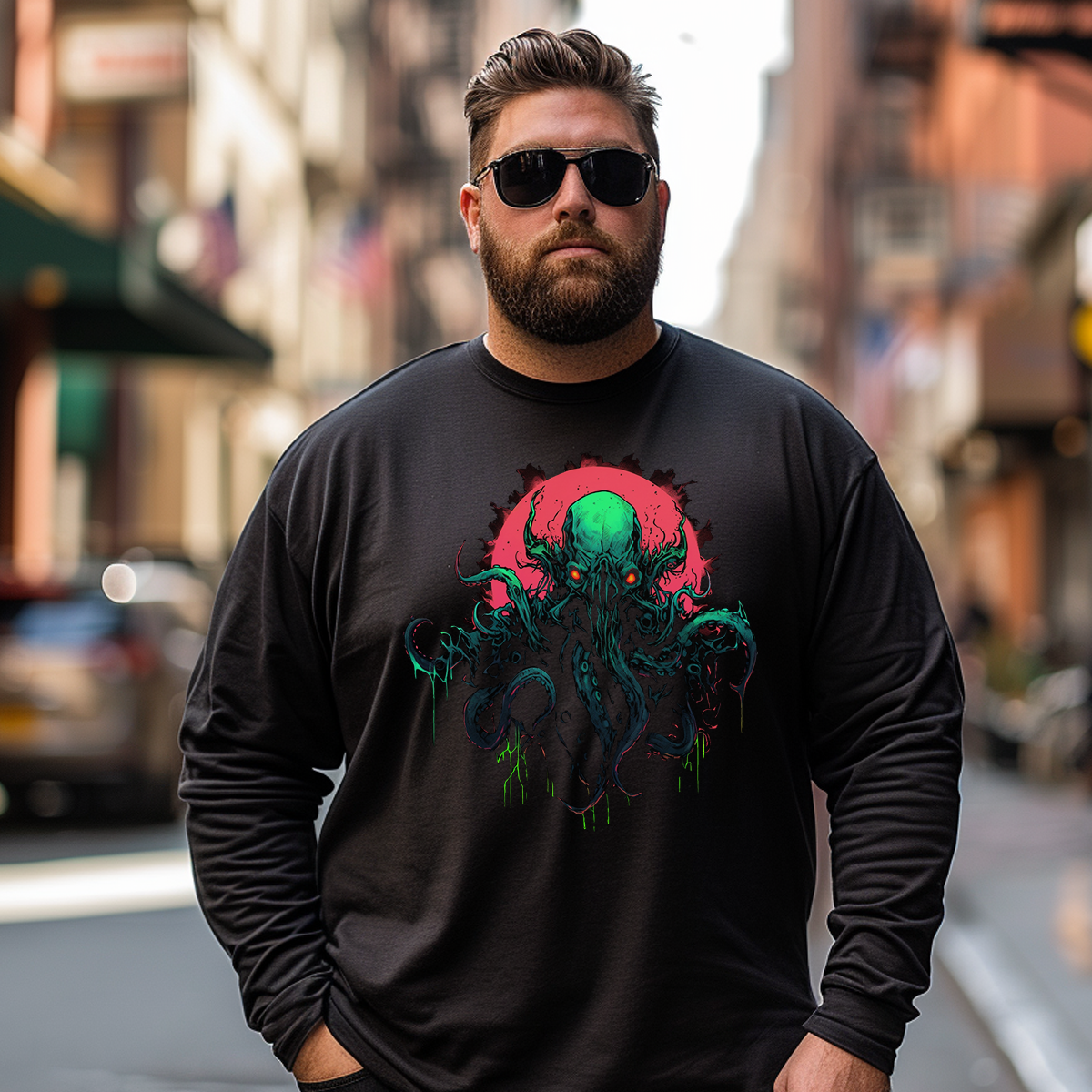 Cthulhu Green Mistery Monster Plus Size Long Sleeve T-Shirt