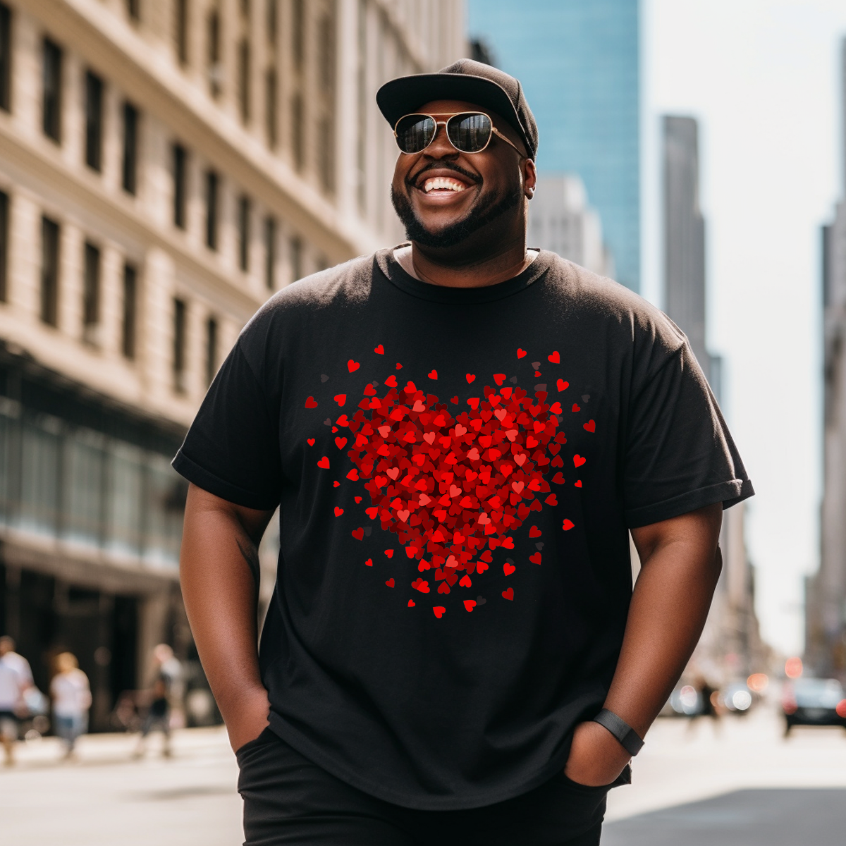 Love Heart Graphic Valentine's Day T-Shirt, Men Plus Size Oversize T-shirt for Big & Tall Man