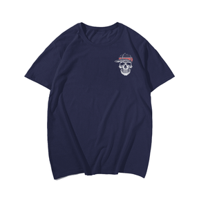 Skull American Flag Cool Skull With USA Flag Cap Patriotic T-Shirt, Plus Size Oversized T-Shirt for Men