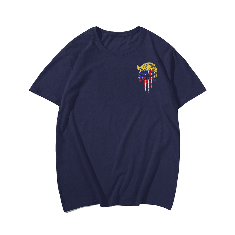 Skull USA Flag Hair Funny Men T-Shirt, Plus Size Oversized T-Shirt for Big and Tall Men