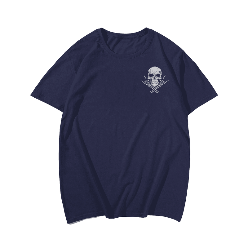 Cool Music Skull Rocker Greeting Skull Man T-Shirt, Plus Size Oversized T-Shirt for Big and Tall Men