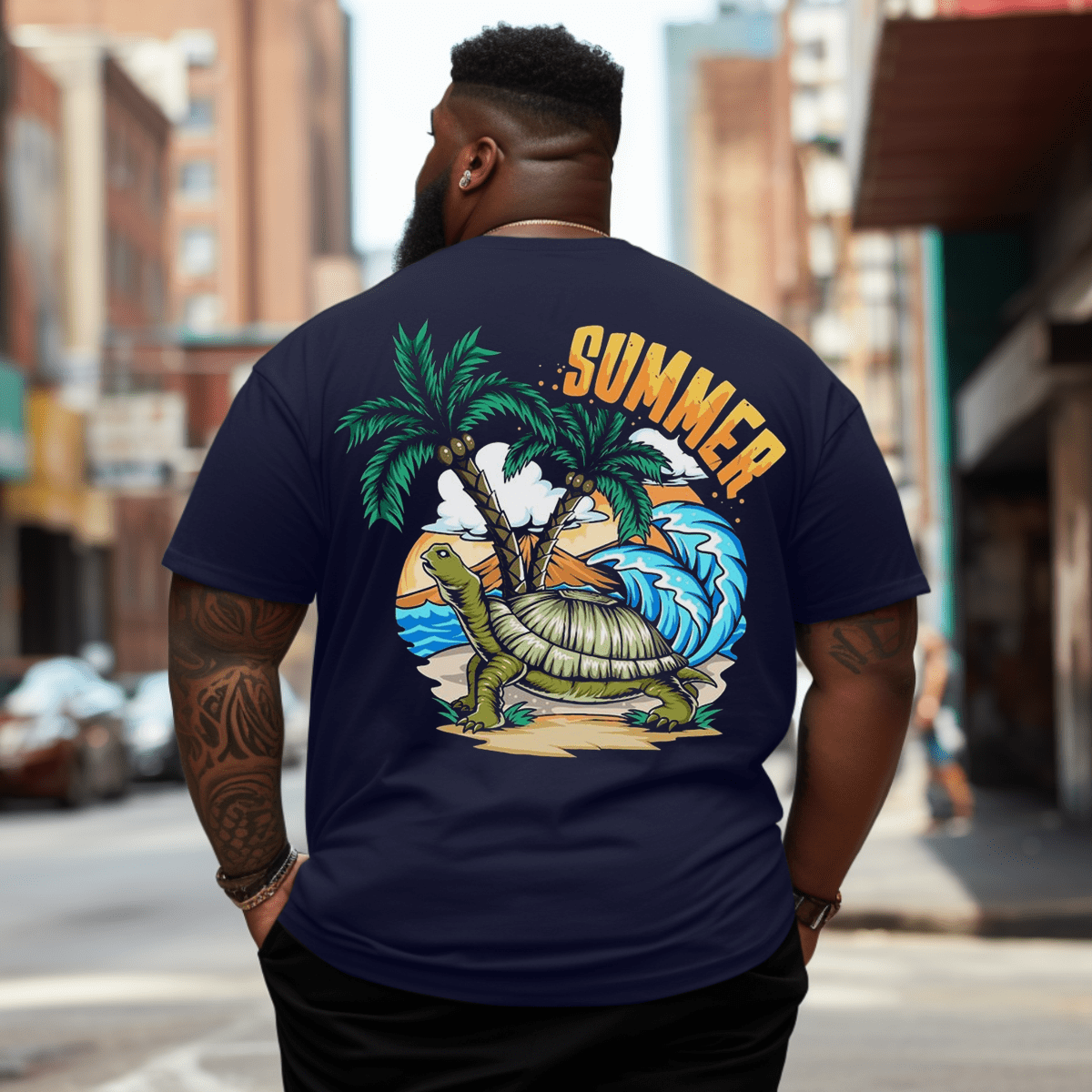 Summer and Sea Turtle Plus Size Men T-Shirt