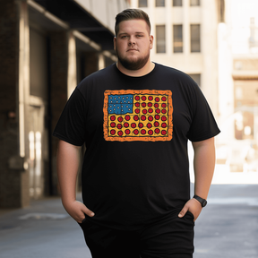 4th July Pizza US Flag Funny Patriotic Food Men T-Shirt, Plus Size Oversize T-shirt for Big & Tall Man