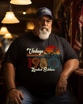 Men's 1980 Vintage Retro Sunset Print Plus Size T-shirt