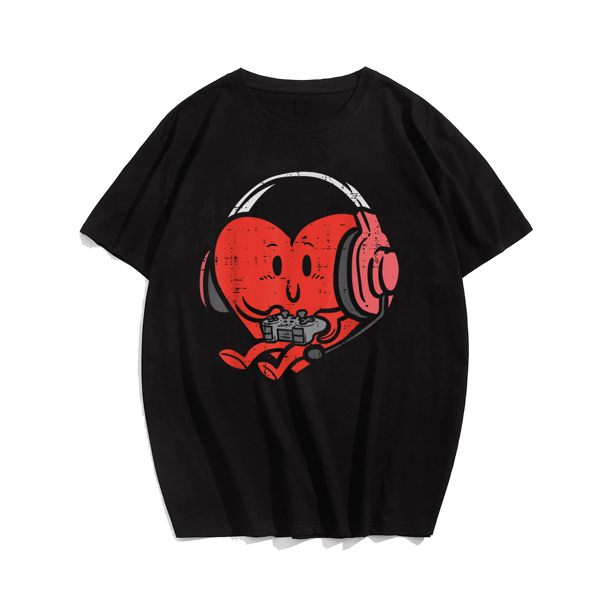 Heart Gamer Gaming Valentines Day T-Shirt, Men Plus Size Oversize T-shirt for Big & Tall Man