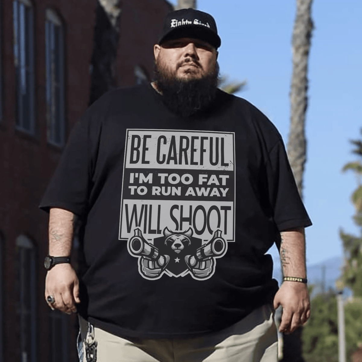 Fat Will Shoot Men T-Shirt, Oversize Plus Size Man Clothing