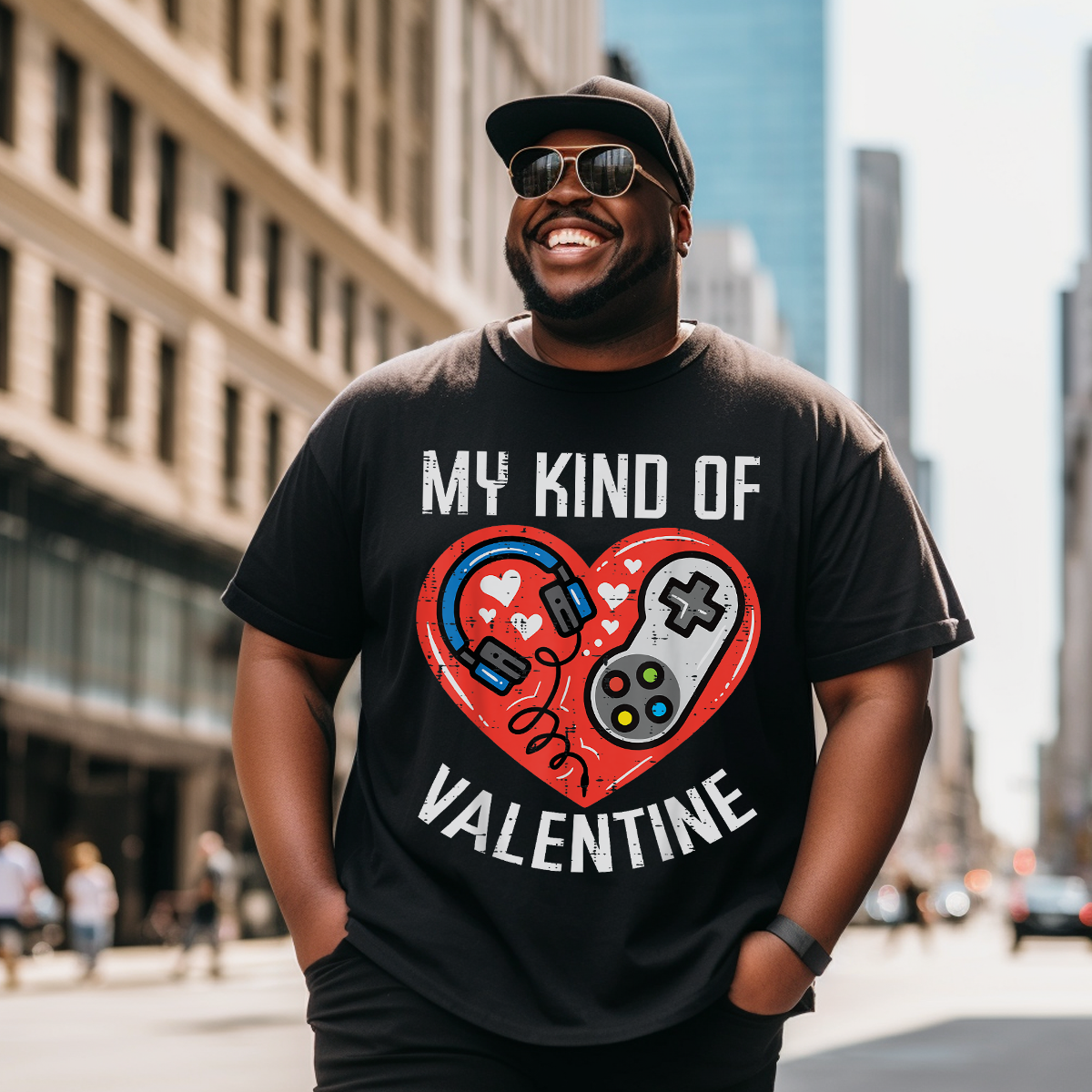 My Kind Valentine Gamer Valentines Day T-Shirt, Men Plus Size Oversize T-shirt for Big & Tall Man