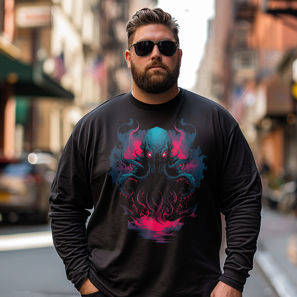 Cthulhu Mistery Monster Plus Size Long Sleeve T-Shirt #7