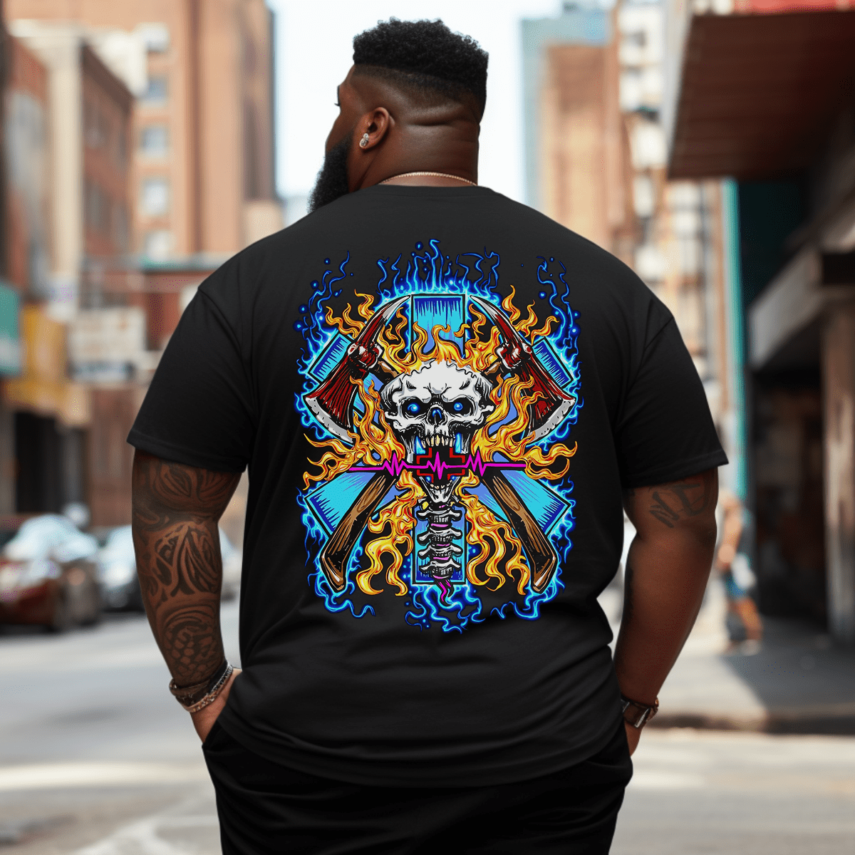 Axe Skull Fire Plus Size Men T-Shirt