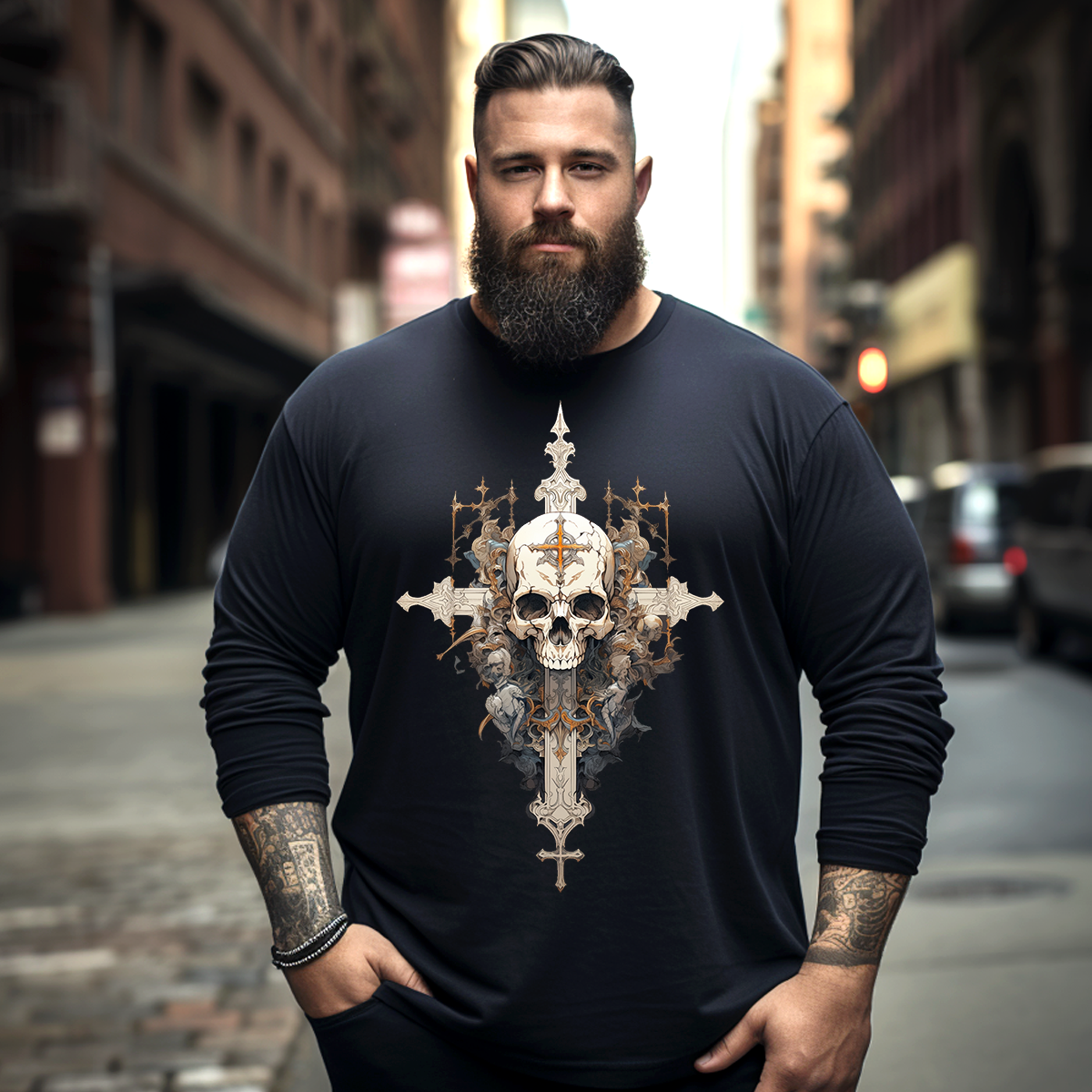 Skull & Cross Faith Plus Size Long Sleeve T-Shirt