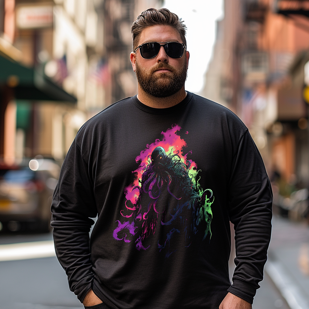 Cthulhu Mistery Monster Plus Size Long Sleeve T-Shirt #4