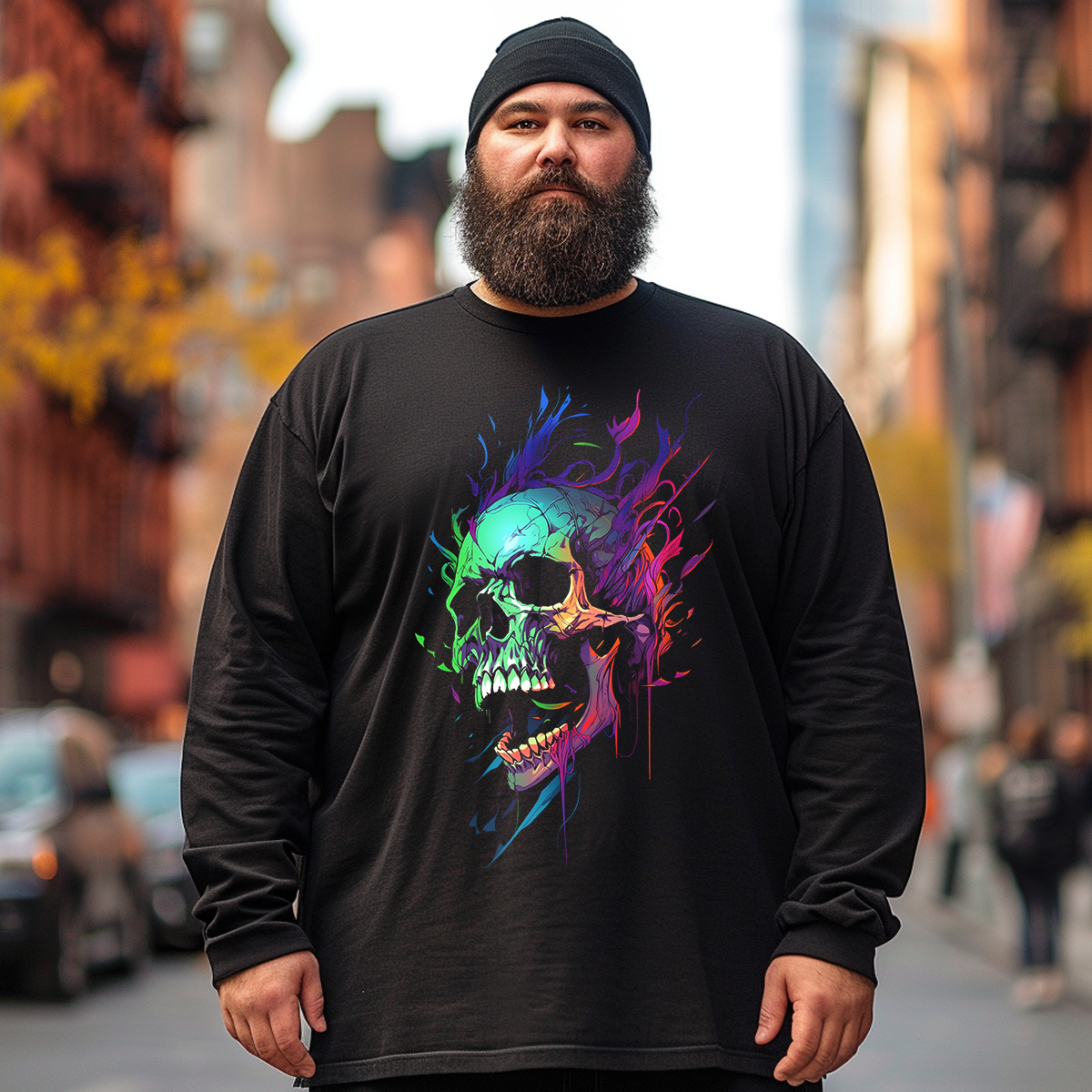 Skull Filled With Colors Plus Size Long Sleeve T-Shirt