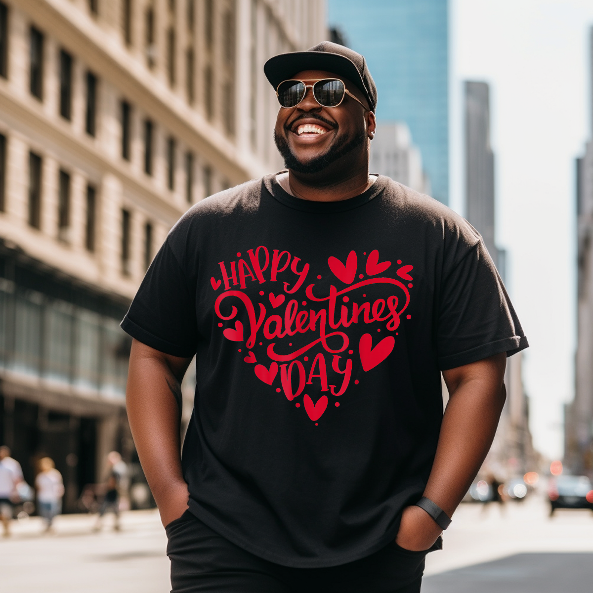 Happy Valentines Day Valentine Heart T-Shirt, Men Plus Size Oversize T-shirt for Big & Tall Man
