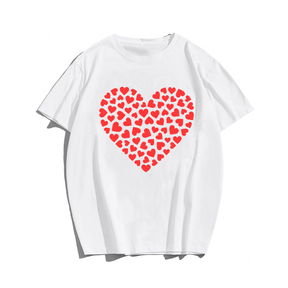 Heart Valentines Day Heart T-Shirt, Men Plus Size Oversize T-shirt for Big & Tall Man