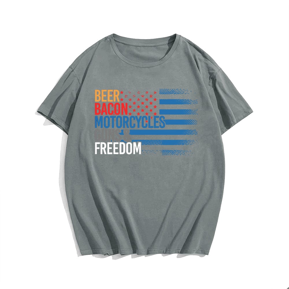 Beer, Bacon, Motorycles, Guns & Freedom T-shirt for Men, Oversize Plus Size Man Clothing - Big Tall Men Must Have