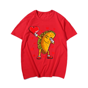 Dabbing Taco Valentines Day Heart T-Shirt, Men Plus Size Oversize T-shirt for Big & Tall Man