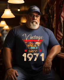 Men's VINTAGE 1971 Pattern Trendy Print Plus Size T-shirt