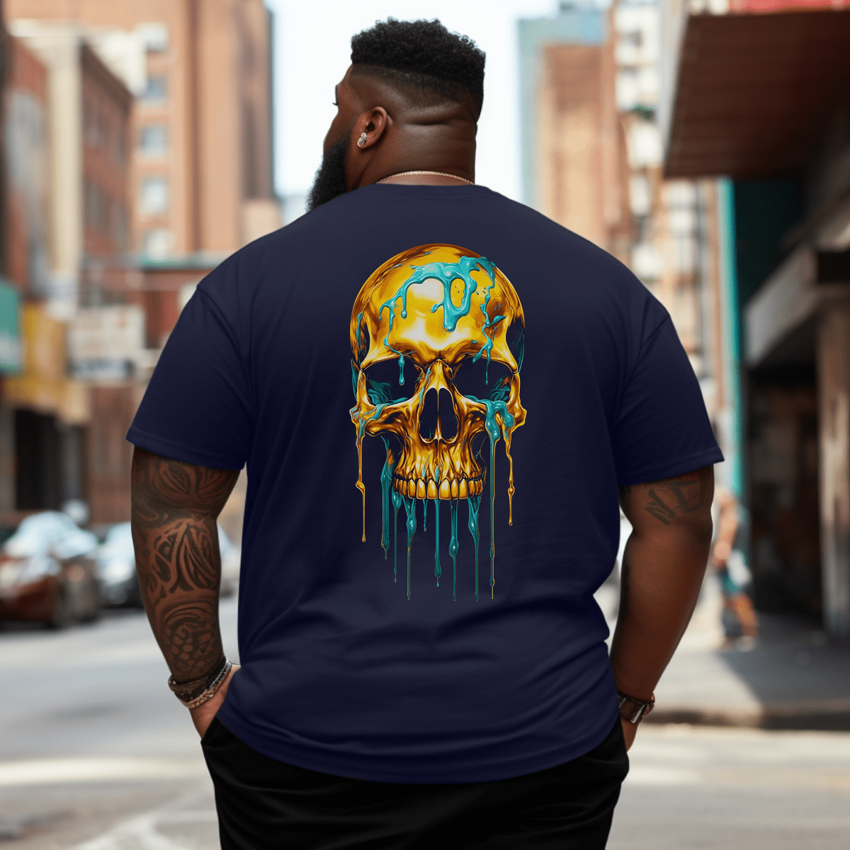 Golden Skull Legend Skull Plus Size Men T-Shirt for Big & Tall