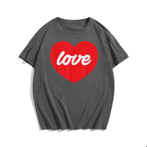 Love Heart Valentines Day T-Shirt, Men Plus Size Oversize T-shirt for Big & Tall Man