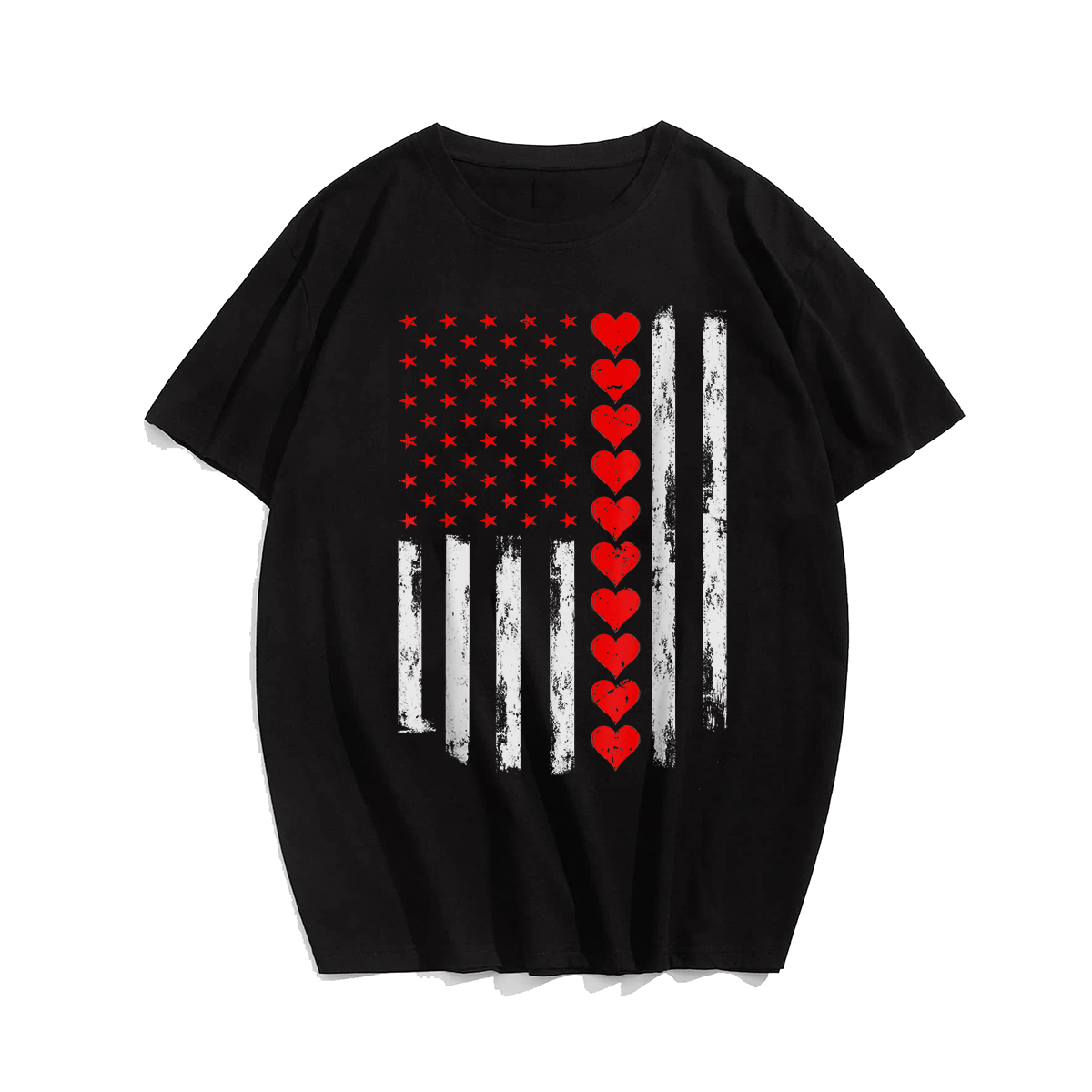 American US Flag Heart Valentine Gift T-Shirt, Men Plus Size Oversize T-shirt for Big & Tall Man