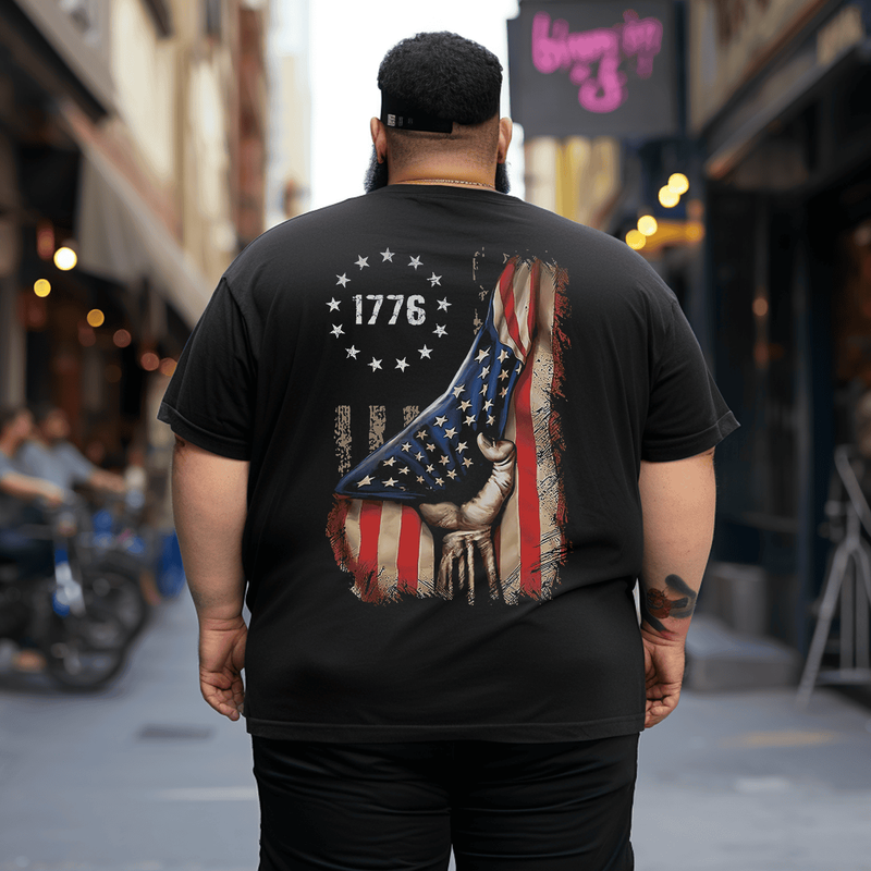 American Flag T-Shirt 1776 Patriotic USA Men Tees Shirts, Oversized T-Shirt for Big and Tall