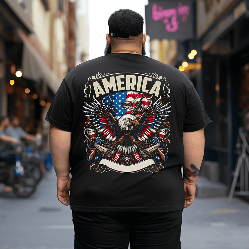 American Flag T-Shirt Graphic Patriotic Tees Shirts for Men, Oversized T-Shirt for Big and Tall 1XL-9XL