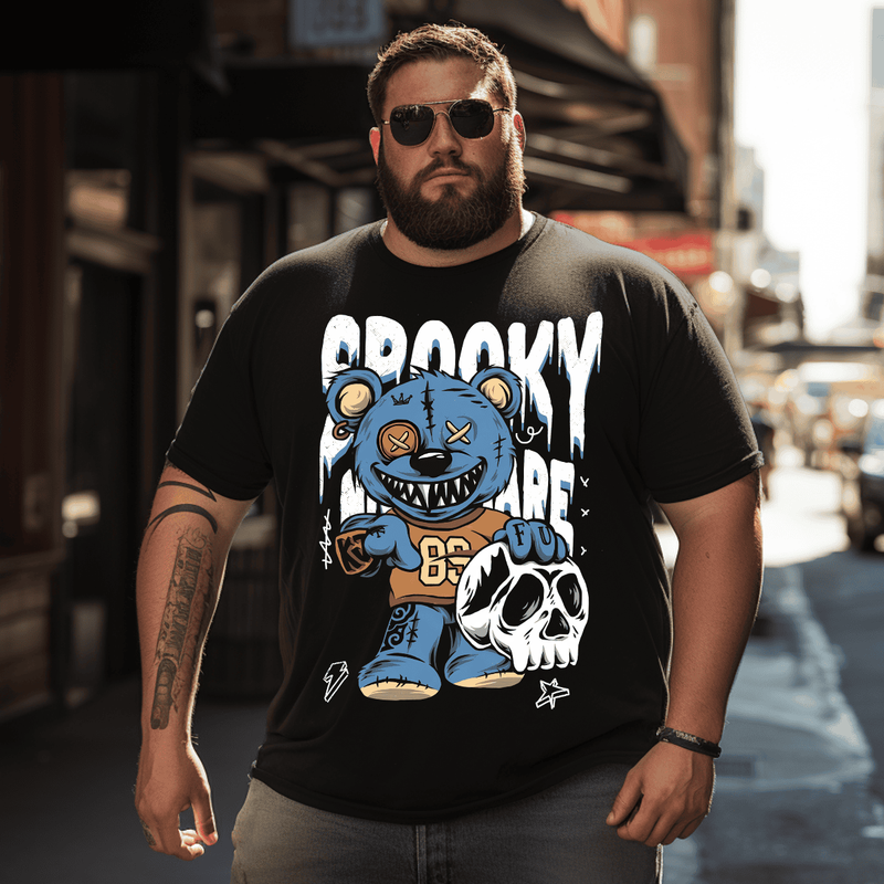 Spooky Bear With Skull Men Plus Size T Shirt, Plus Size Oversize T-shirt for Big & Tall Man