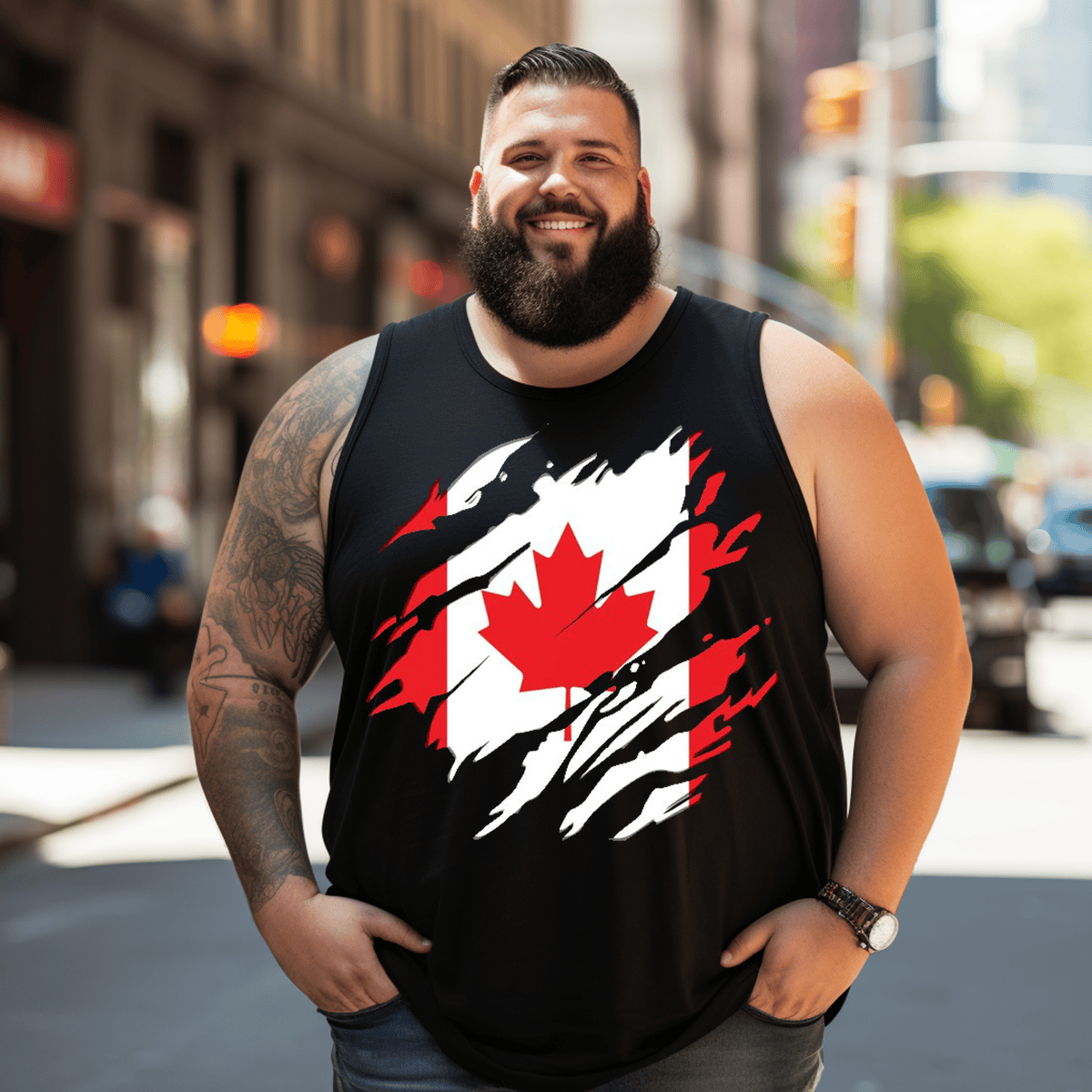 Canadian Flag Tank Top Sleeveless Tee, Oversized T-Shirt for Big and Tall