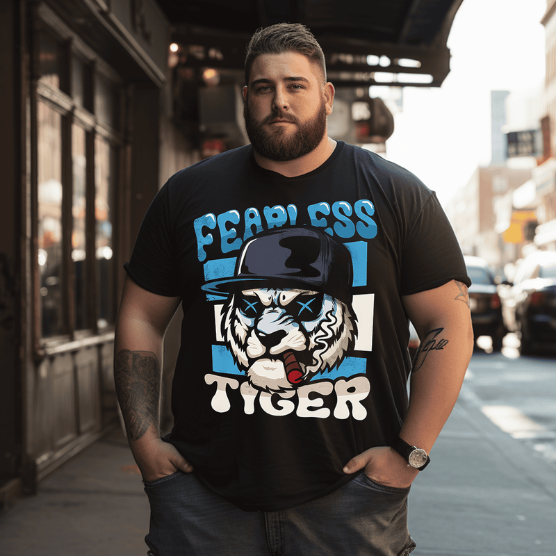 Fearless Tiger Men T Shirt, Plus Size Oversize T-shirt for Big & Tall Man 1XL-9XL