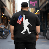 Funny Bigfoot Rock and Roll USA Flag for Sasquatch Believers Men T-Shirt, Oversized T-Shirt for Big and Tall