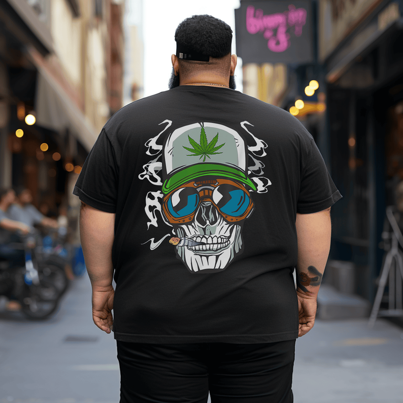 Funny Pothead Skull Leaf Weed Stoner T-Shirt, Plus Size Oversized T-Shirt for Big and Tall 1XL-9XL