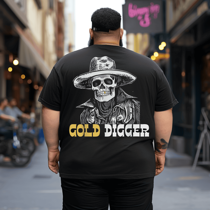 Gold Digger Skull Funny Gold Tooth Men T-Shirt, Plus Size Oversized T-Shirt for Man