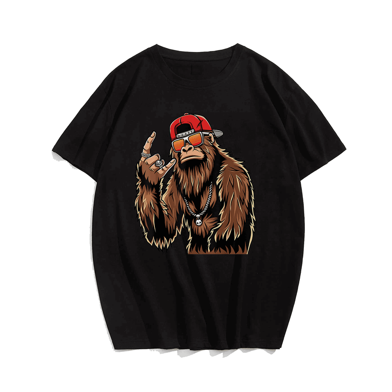 Bigfoot Sasquatch Rock On Hand Rock And Roll Music Lover T-Shirt, Men Plus Size T-shirt